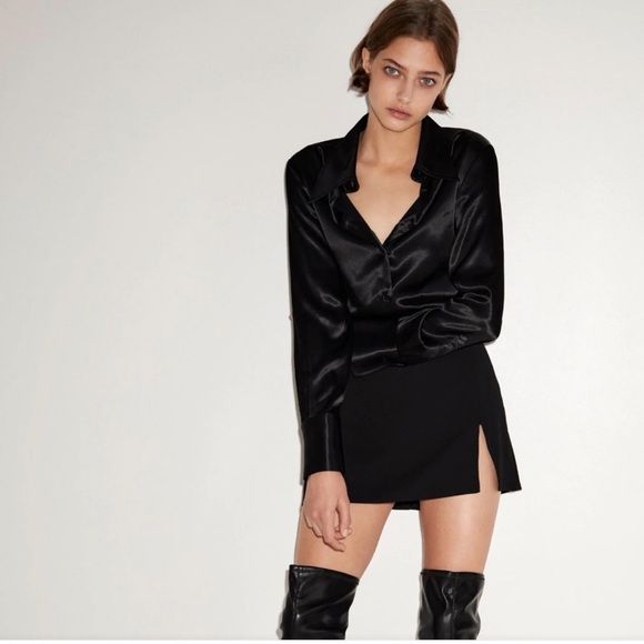 🆕 ZARA Black Mini Skirt with Slit Size XL - Picture 14 of 14